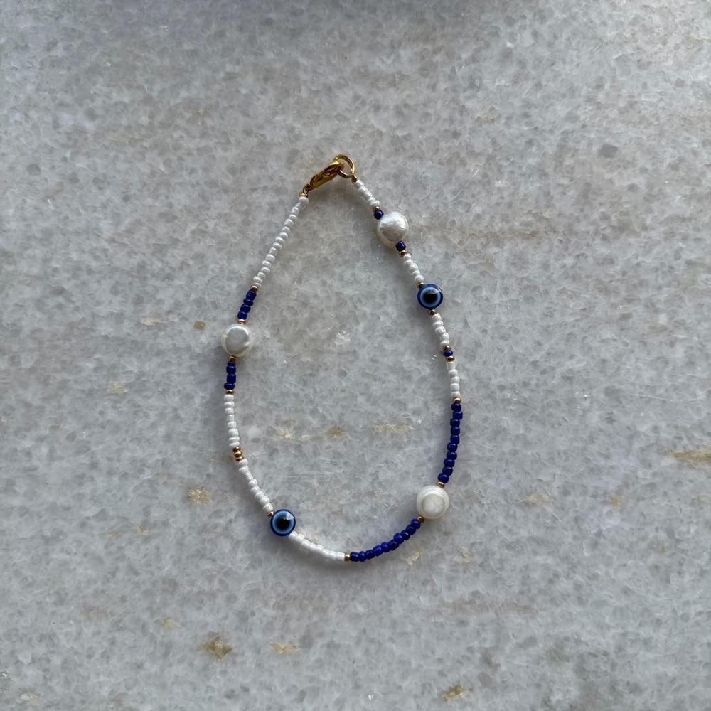 Evil Eye Freshwater Pearl Necklace & Anklet Bundle | Crystal | 3 Piece Set - Picture 6 of 7